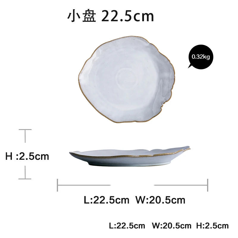 Irregular White Ceramic Plates and Dishes, Household Rice Bowl