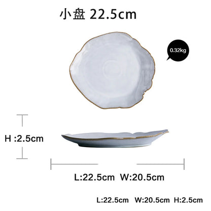 Irregular White Ceramic Plates and Dishes, Household Rice Bowl