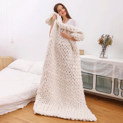 6cm Fashion Hand Wool Knitted Blanket Thick Yarn Merino Wool Blanket