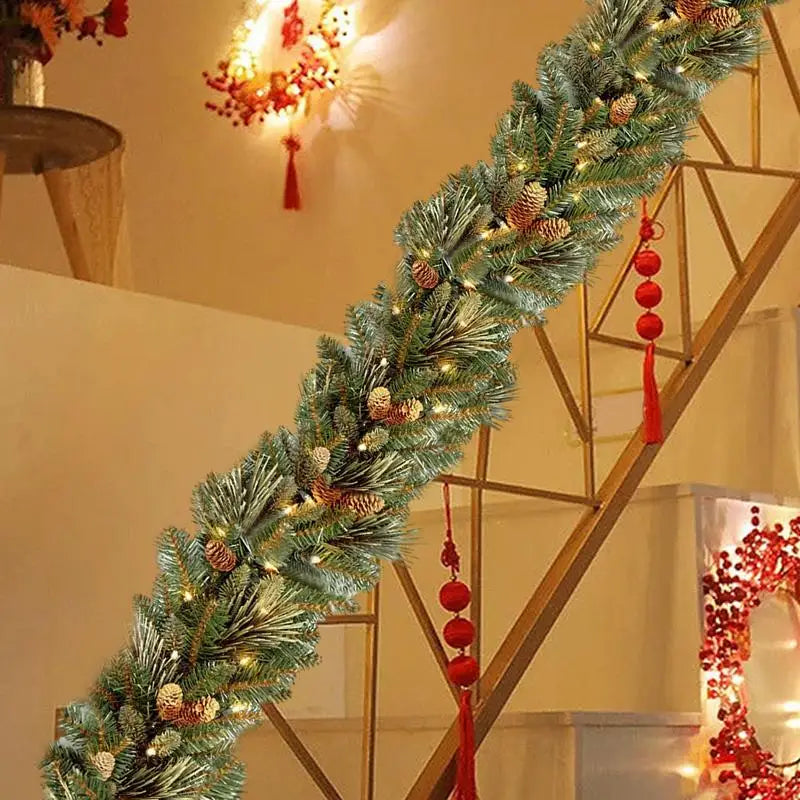 1.8M DIY Christmas Garland Outdoor Artificial Pine Garland Thick Battery