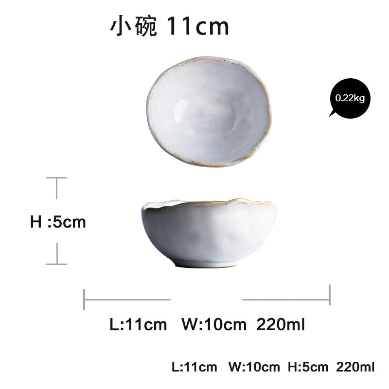 Irregular White Ceramic Plates and Dishes, Household Rice Bowl