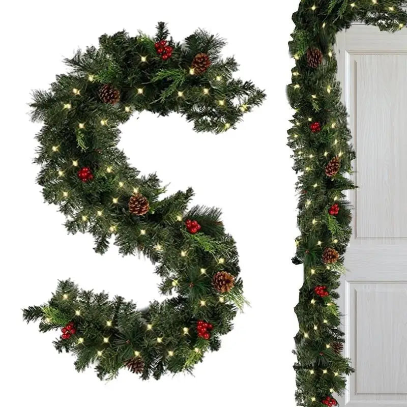 1.8M DIY Christmas Garland Outdoor Artificial Pine Garland Thick Battery