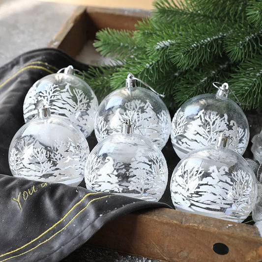 6pcs 6cm Transparent Snow Christmas Balls Pendants for Christmas Tree