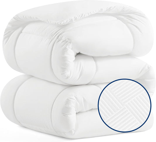 Bedsure King Comforter Duvet Insert - All Season Quilted Down Alternative (Basket Wave White, 90"x102")