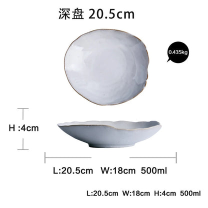 Irregular White Ceramic Plates and Dishes, Household Rice Bowl