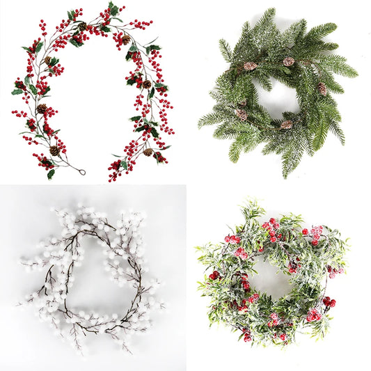 Christmas Wreath Barries Cones Artificial Vine Hanging Floral Foliage