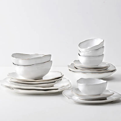 Irregular White Ceramic Plates and Dishes, Household Rice Bowl