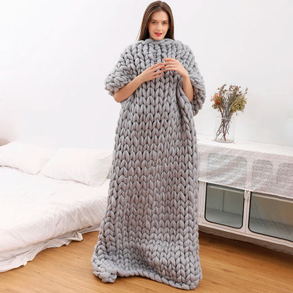 6cm Fashion Hand Wool Knitted Blanket Thick Yarn Merino Wool Blanket