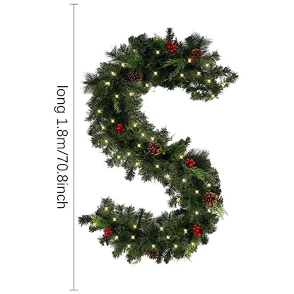 1.8M DIY Christmas Garland Outdoor Artificial Pine Garland Thick Battery