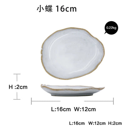 Irregular White Ceramic Plates and Dishes, Household Rice Bowl