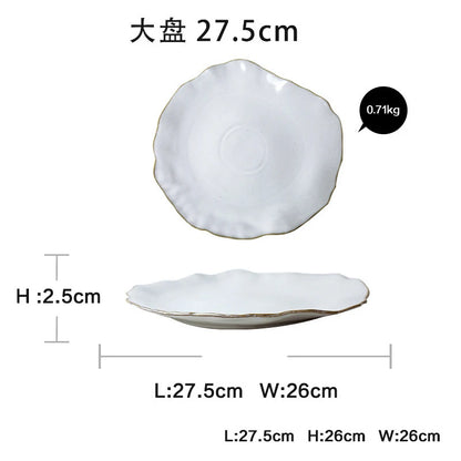 Irregular White Ceramic Plates and Dishes, Household Rice Bowl