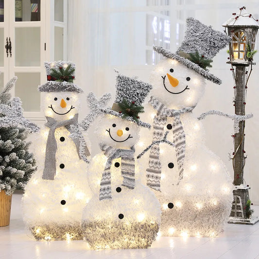 Christmas Wrought Iron Flocking Lights Snowman Counter Decoration