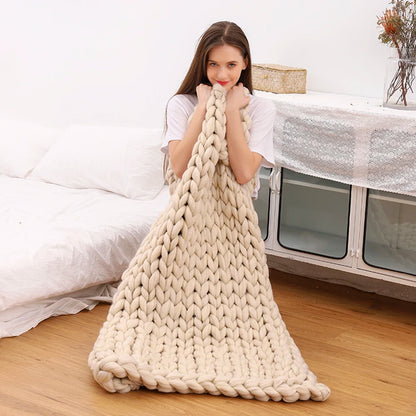 6cm Fashion Hand Wool Knitted Blanket Thick Yarn Merino Wool Blanket