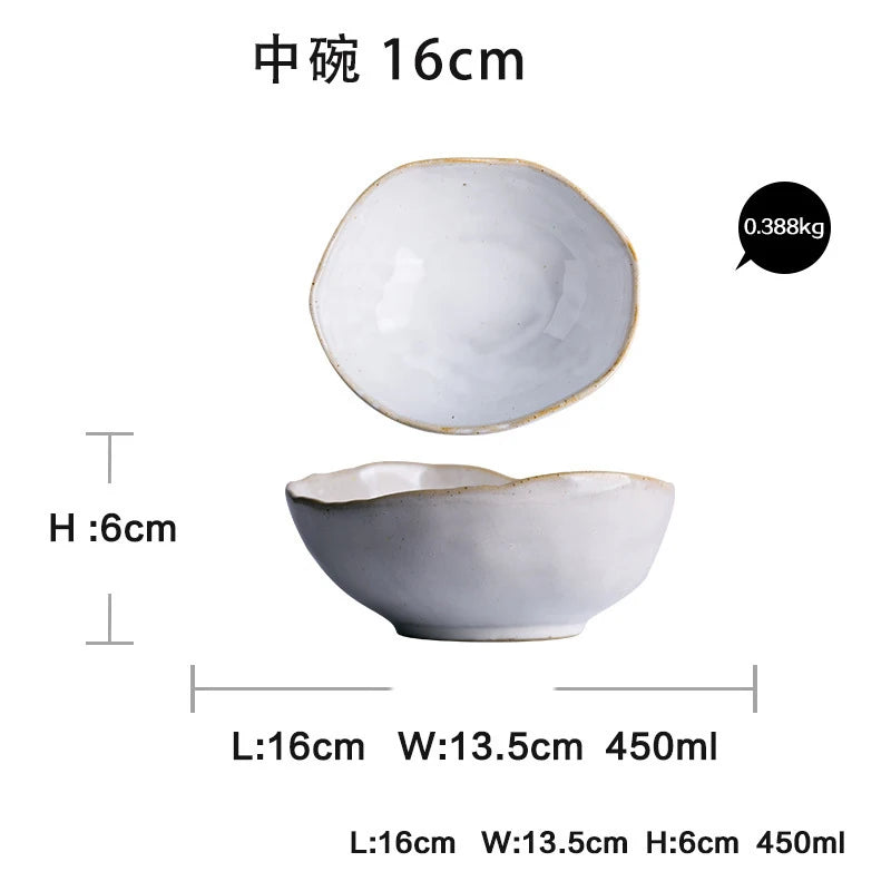 Irregular White Ceramic Plates and Dishes, Household Rice Bowl