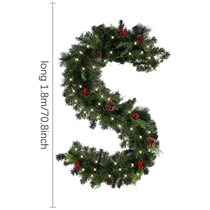 1.8M DIY Christmas Garland Outdoor Artificial Pine Garland Thick Battery